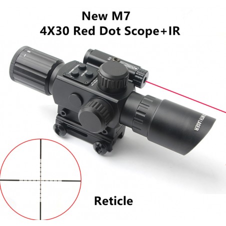 New M7 4X 4*30 Red Dot Sight+IR 1/4MOA IPX4 Nitrogen Filled and Fogproof For Airsoft Hunting Sport